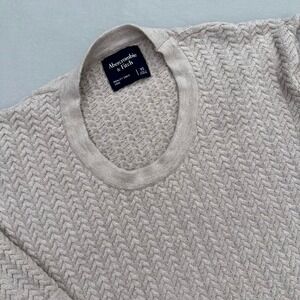 Abercrombie & Fitch Sweater Tee Beige/Tan Short Sleeve Cable Knit preppy XS